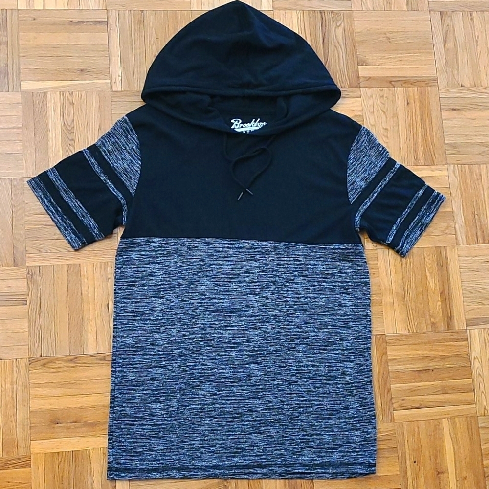 Short Sleeve Black & Grey Men's Hoodie, S